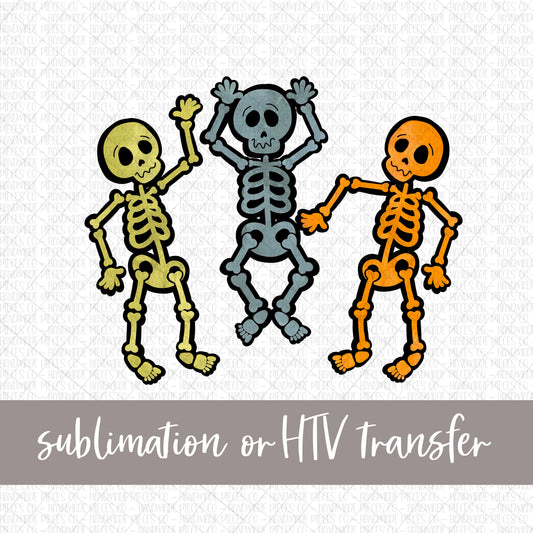 Dancing Skeleton Trio, Grey Blue Orange - Sublimation or HTV Transfer