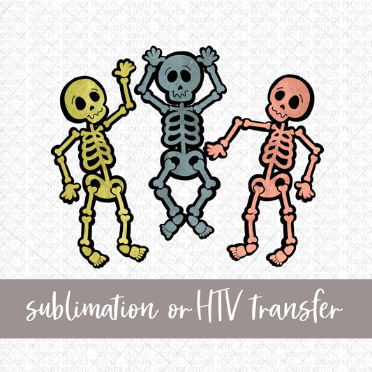 Dancing Skeleton Trio, Grey Blue Pink - Sublimation or HTV Transfer