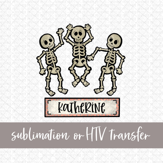 Dancing Skeleton Trio, Gray with Name 2 - Sublimation or HTV Transfer