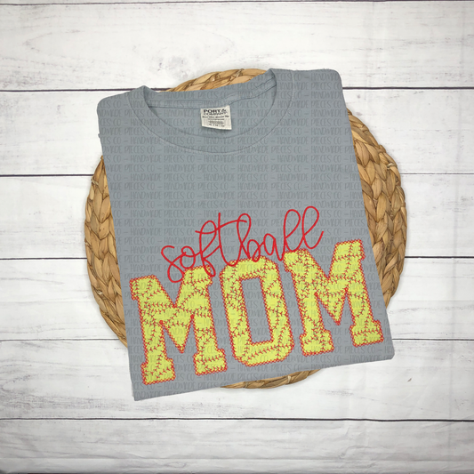 Softball Mom Embroidered Applique T-Shirt, Sweatshirt, or Hoodie