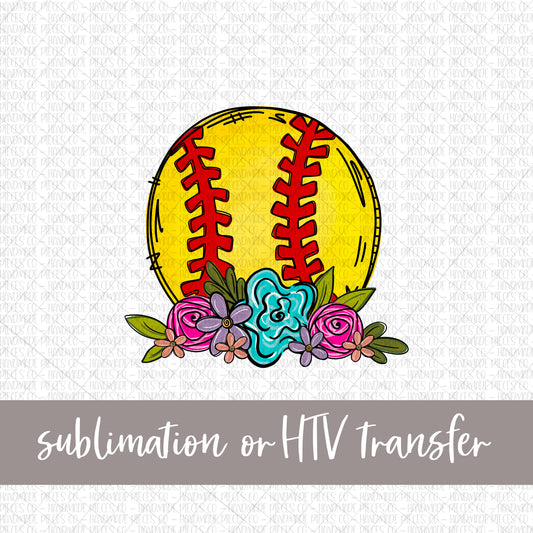 Softball, Floral - Sublimation or HTV Transfer