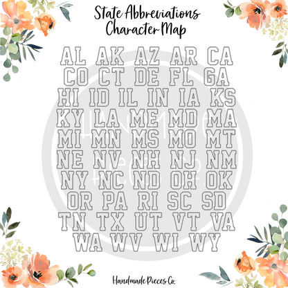 State Abbreviation Embroidered Applique T-Shirt, Sweatshirt, or Hoodie