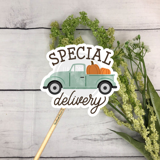 Special Delivery, Pumpkin Truck Packaging Sticker - Fall Theme