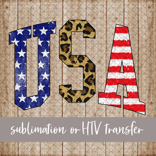 USA, Stars Leopard Stripes, Curved  - Sublimation or HTV Transfer