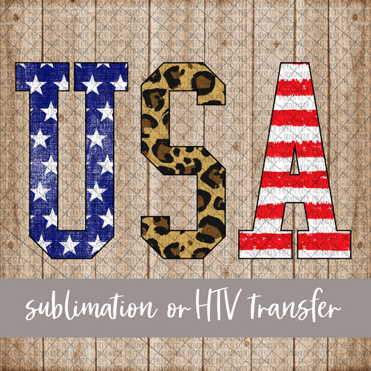 USA, Stars Leopard Stripes  - Sublimation or HTV Transfer