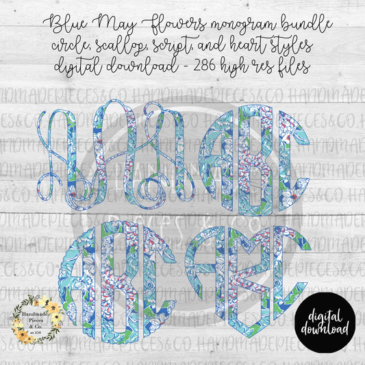 Blue May Flowers Monogram - Multiple Styles - Digital Download