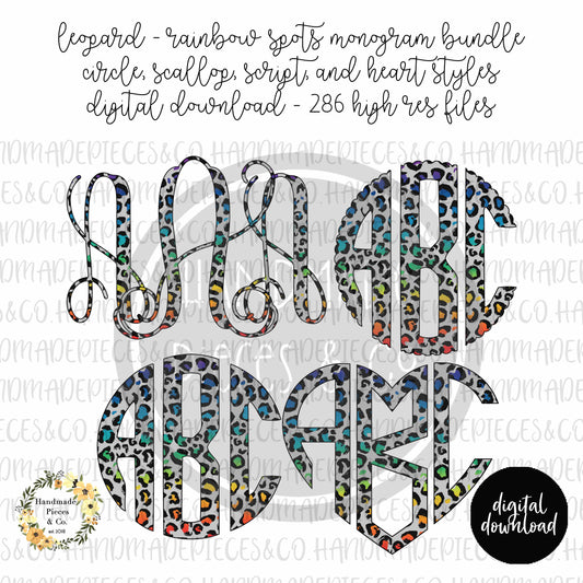 Leopard, Rainbow Spots Monogram - Multiple Styles - Digital Download