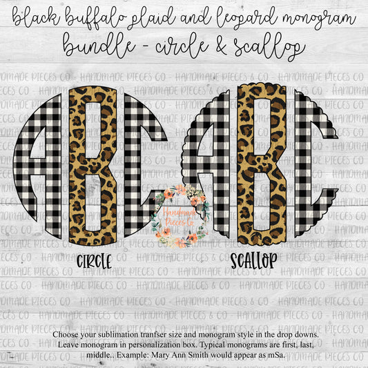 Buffalo Plaid Black and Leopard Monogram - Multiple Styles - Digital Download