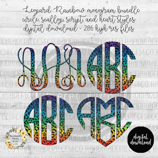 Leopard, Rainbow Monogram - Multiple Styles - Digital Download