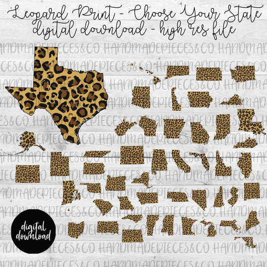 State Outline, Leopard -  Multiple States - Digital Download