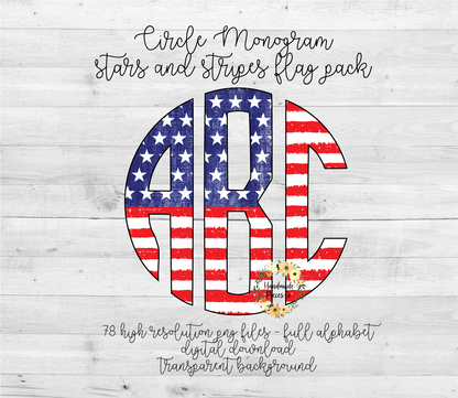 Stars and Stripes, Distressed Flag Monogram - Multiple Styles - Digital Download