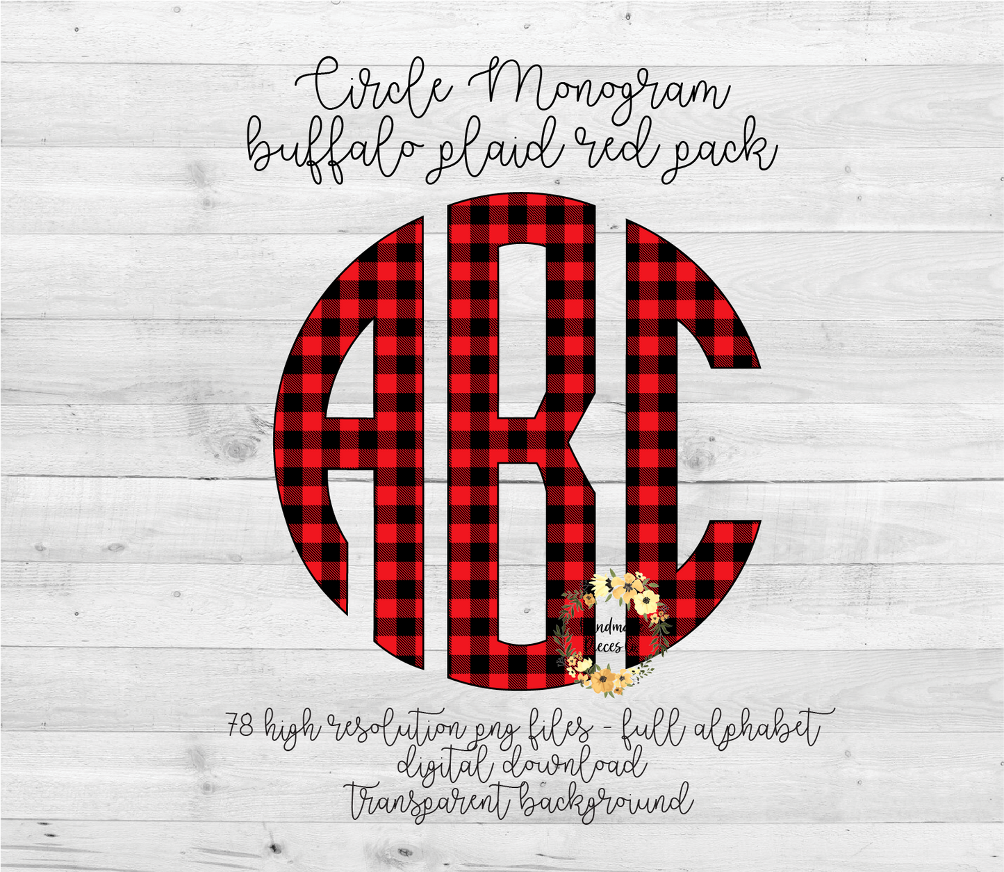 Buffalo Plaid, Red Monogram - Multiple Styles - Digital Download