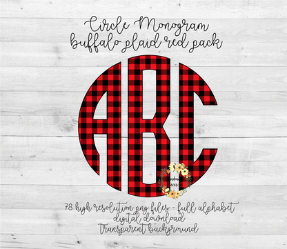 Buffalo Plaid, Red Monogram - Multiple Styles - Digital Download
