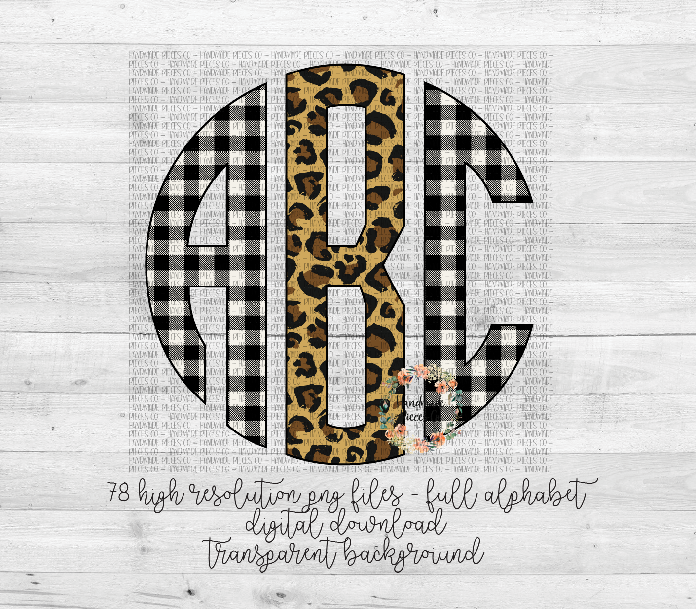 Buffalo Plaid Black and Leopard Monogram - Multiple Styles - Digital Download