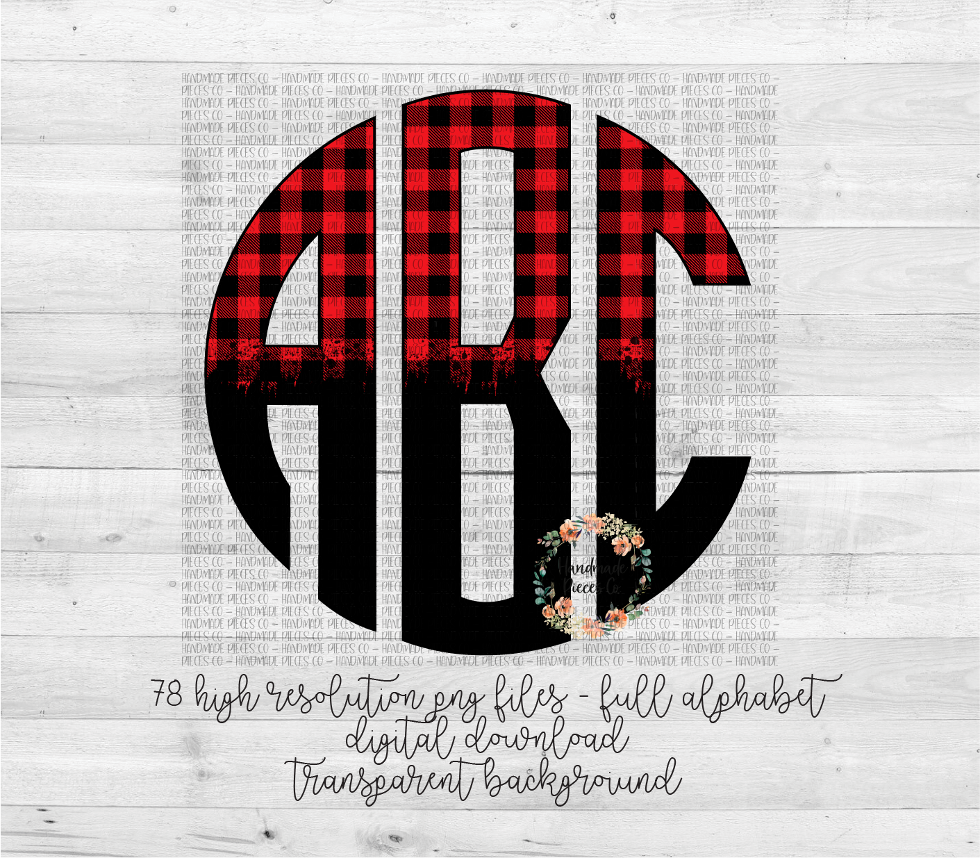 Buffalo Plaid Red Split Monogram - Multiple Styles - Digital Download