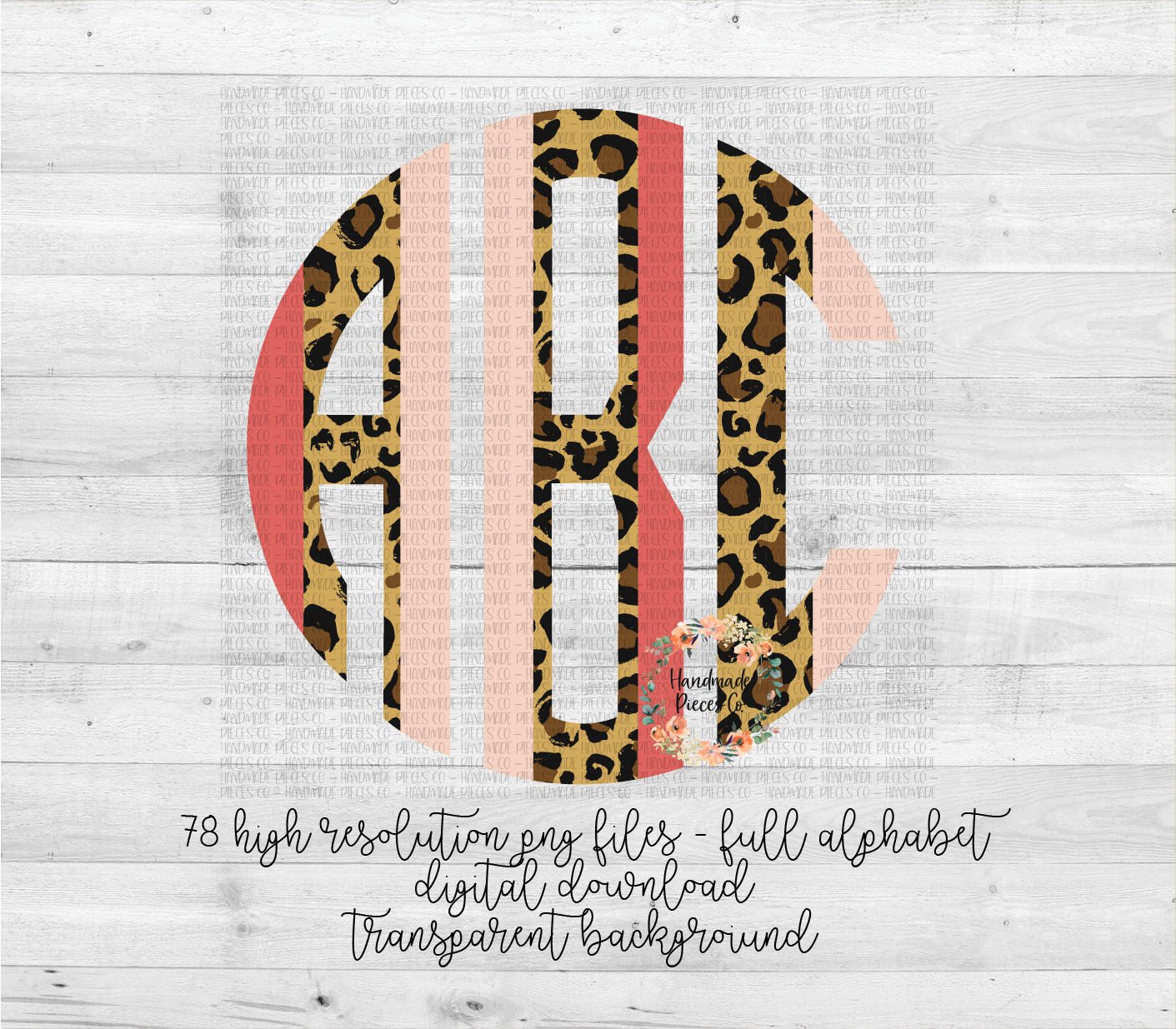Leopard and Pink Brushstroke Monogram - Multiple Styles - Digital Download