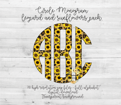Leopard and Sunflowers Monogram - Multiple Styles - Digital Download