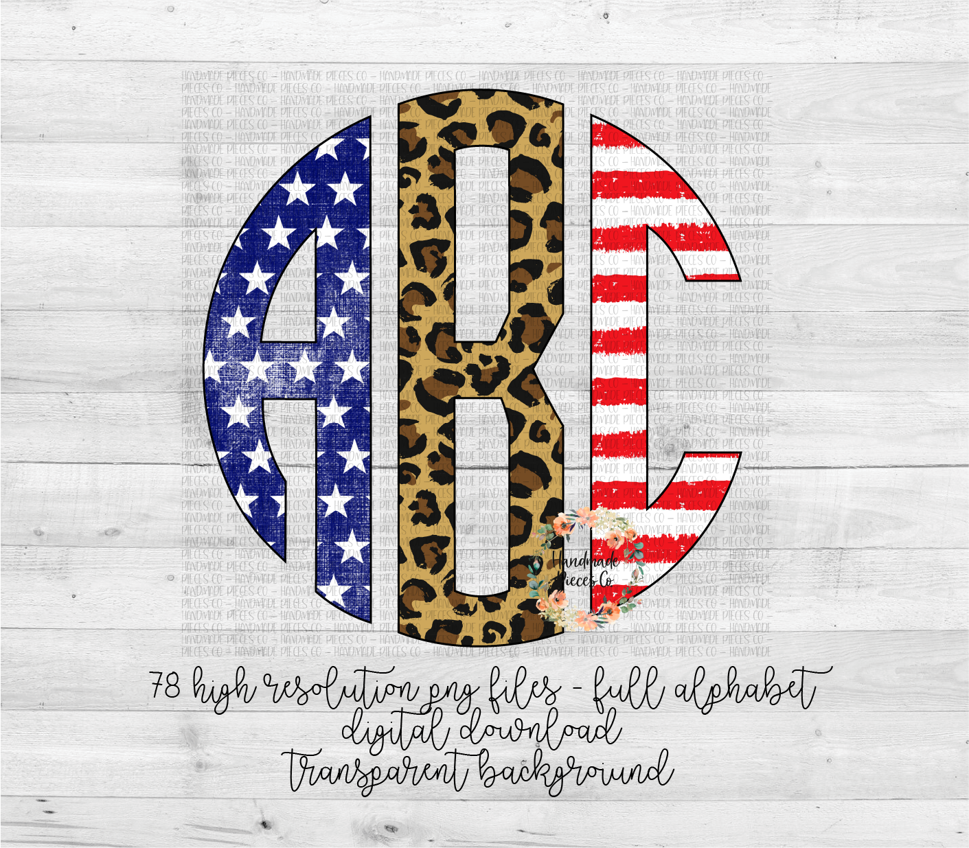 Patriotic Monogram, Stars Stripes & Leopard Trio - Multiple Styles - Digital Download