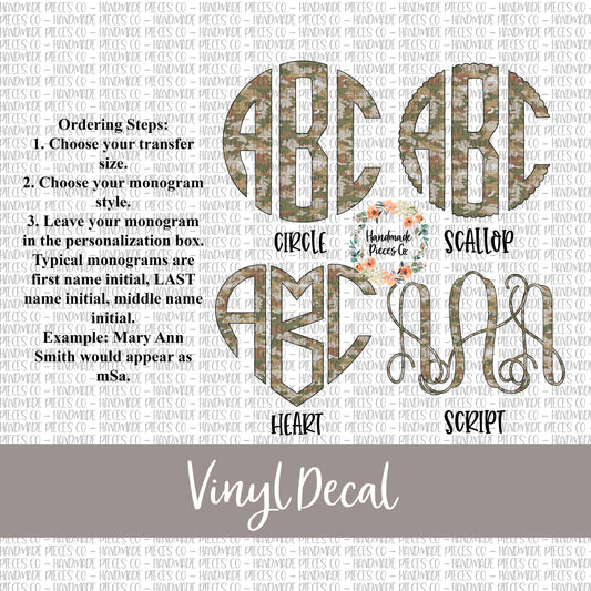Camouflage Monogram Vinyl Decal, Camo 3