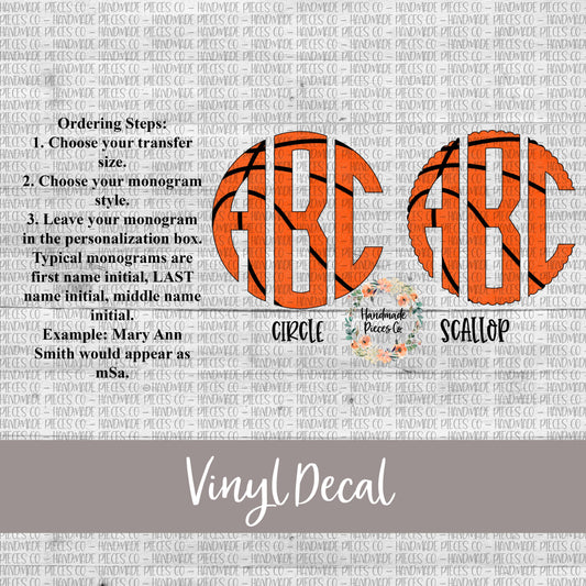 Basketball Monogram Vinyl Decal