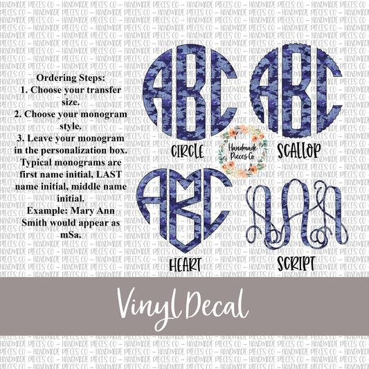 Camouflage Monogram Vinyl Decal, Navy
