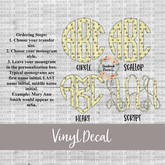Bee Monogram Vinyl Decal