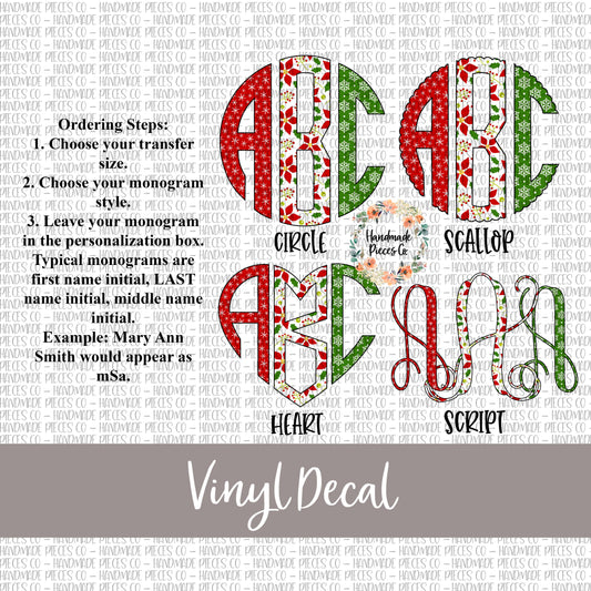 Christmas Monogram Vinyl Decal, Christmas Trees