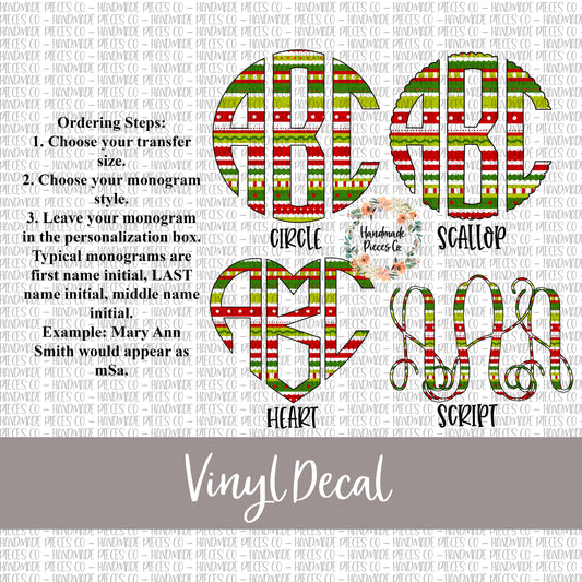 Christmas Monogram Vinyl Decal, Wrapping Paper