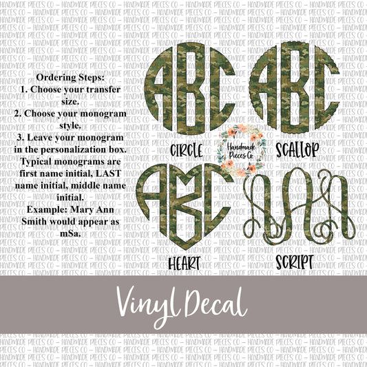Camouflage Monogram Vinyl Decal, Camo 2