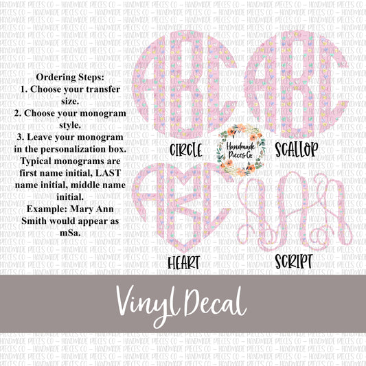 Conversation Hearts Monogram Vinyl Decal, Pink