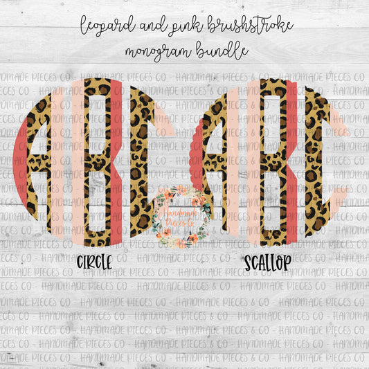 Leopard and Pink Brushstroke Monogram - Multiple Styles - Digital Download