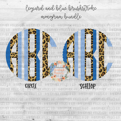 Leopard and Blue Brushstroke Monogram - Multiple Styles - Digital Download