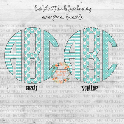 Easter Trio Monogram, Easter Bunny Blue - Multiple Styles - Digital Download