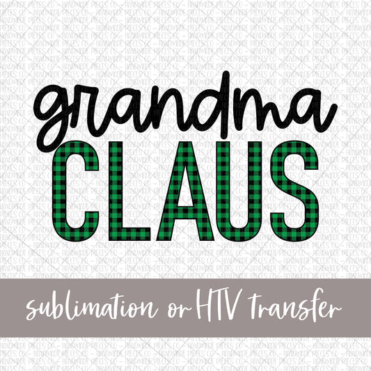 Grandma Claus, Green Buffalo Plaid - Sublimation or HTV Transfer