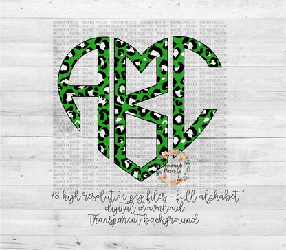 Leopard, Light Green Monogram - Multiple Styles - Digital Download
