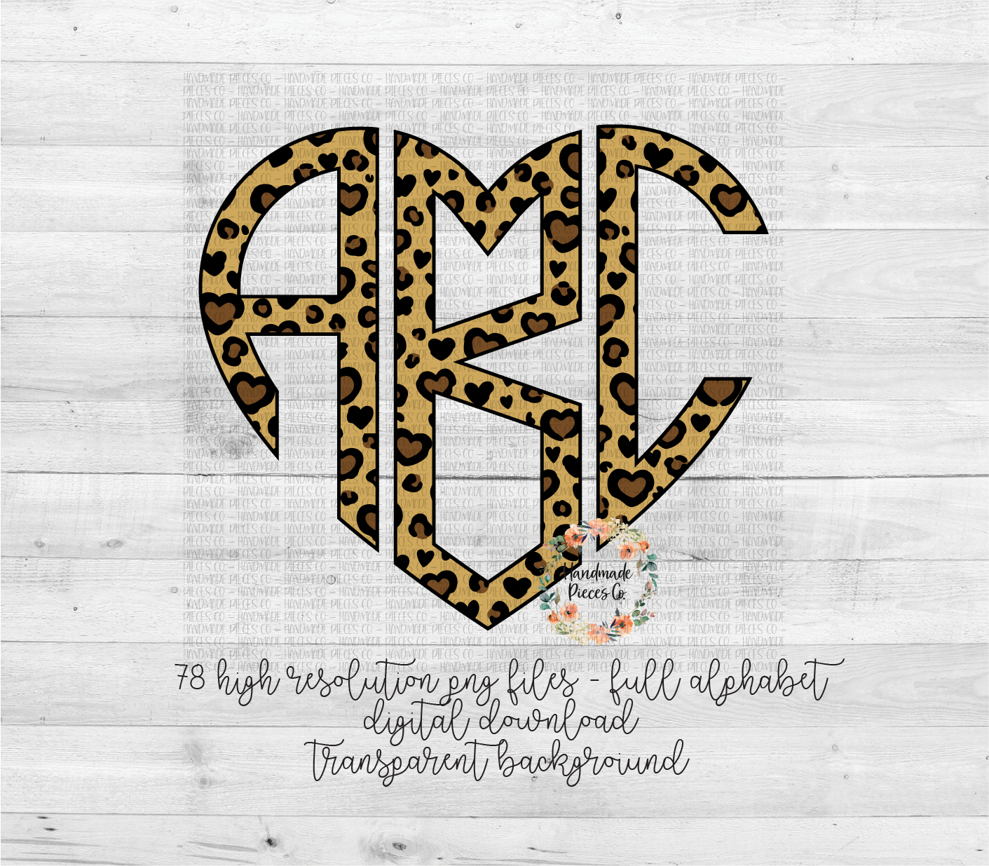 Leopard Hearts Monogram - Multiple Styles - Digital Download