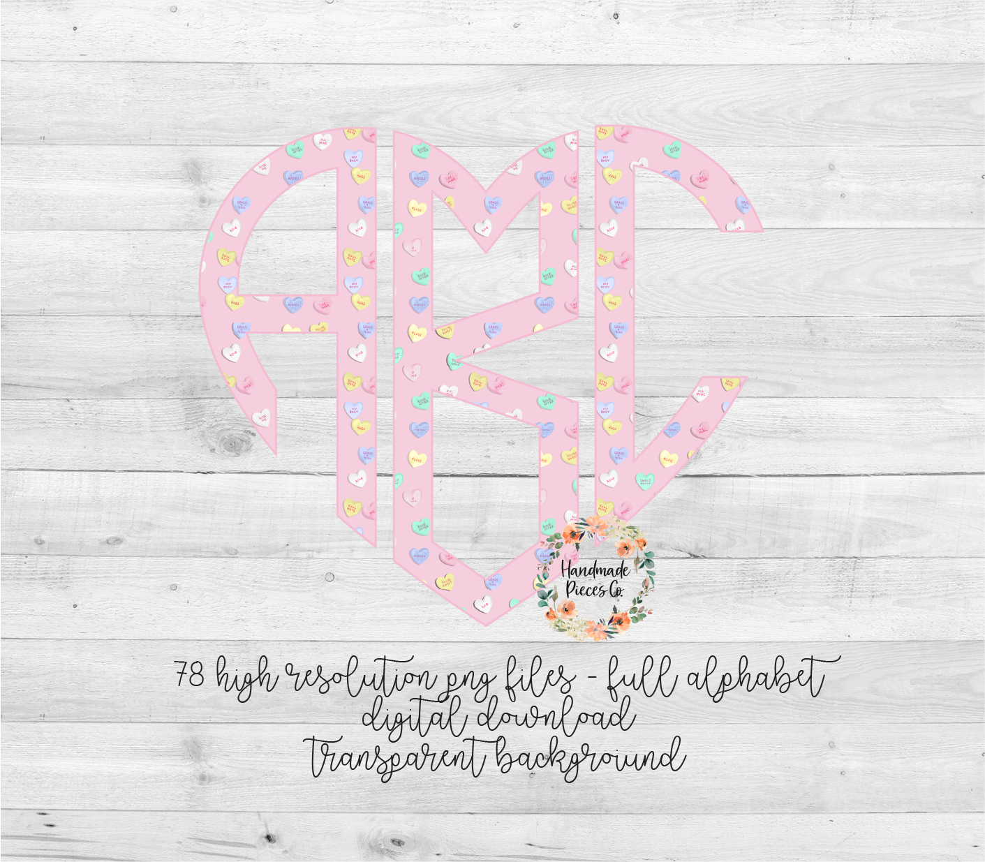 Conversation Hearts Monogram, Pink - Multiple Styles - Digital Download