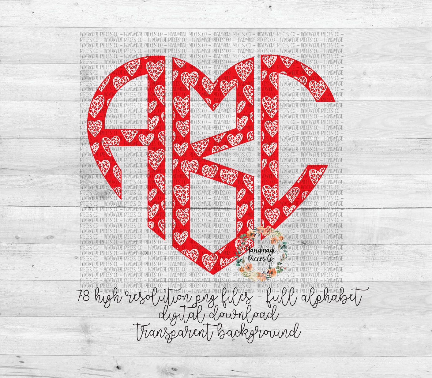 Valentine's Day, 3D Hearts, Red Monogram - Multiple Styles - Digital Download