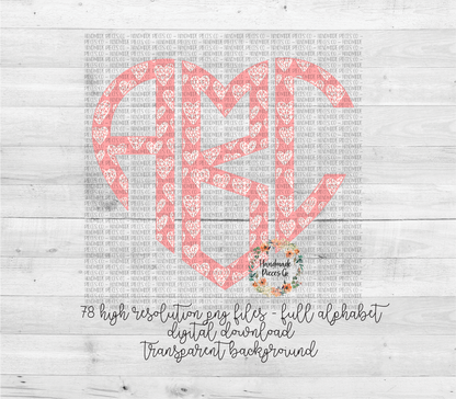 Valentine's Day, 3D Hearts, Pink Monogram - Multiple Styles - Digital Download