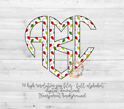Christmas Lights Monogram - Multiple Styles - Digital Download
