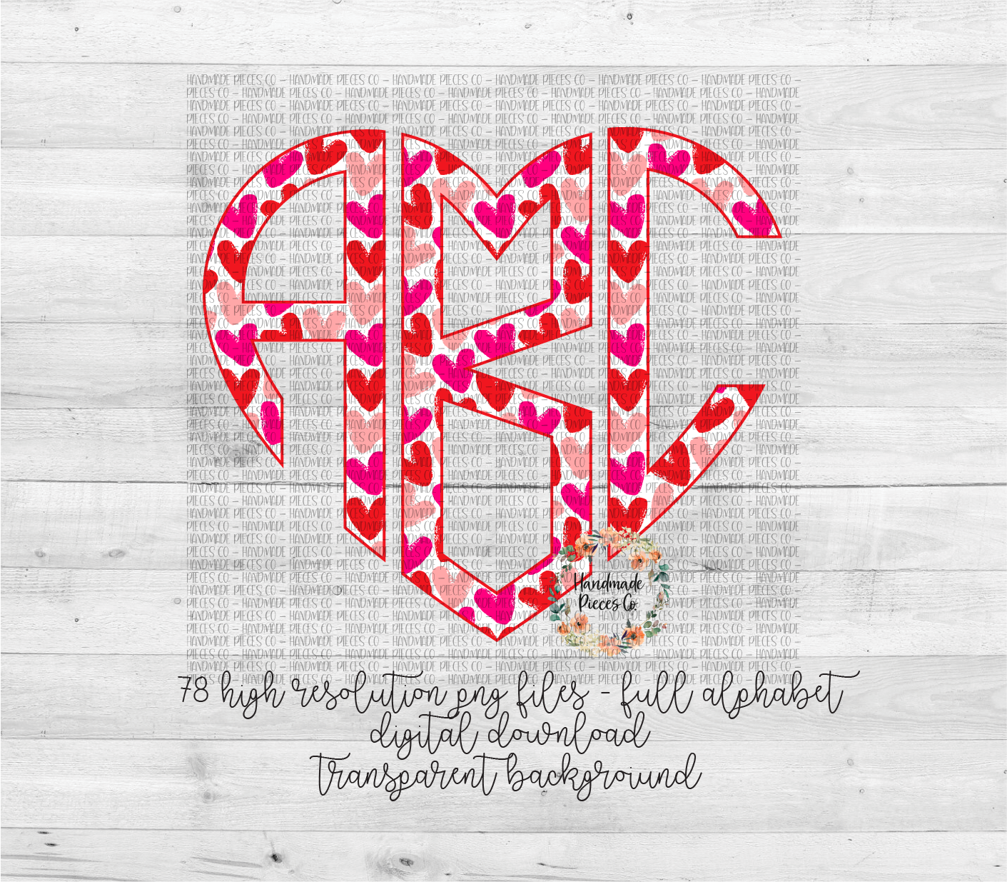 Valentine's Day, Hearts Monogram - Multiple Styles - Digital Download
