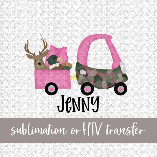 Hunting Coupe with Deer and Duck, Pink - Name Optional - Sublimation or HTV Transfer
