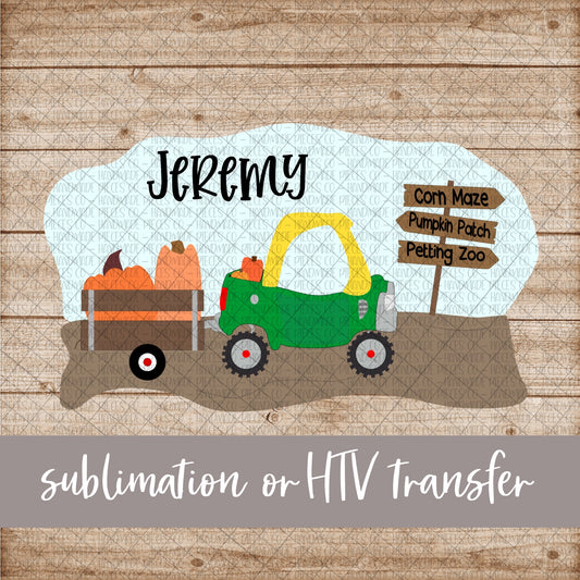 Pumpkin Patch, Green Truck - Name Optional - Sublimation or HTV Transfer