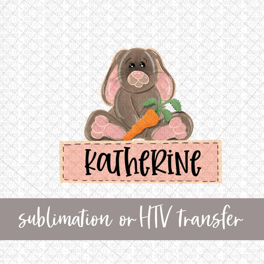 Bunny with Carrot, Watercolor Pink with Name - Sublimation or HTV Transfer