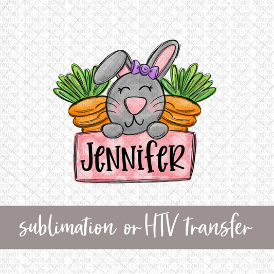 Bunny with Carrots, Pink with Name - Sublimation or HTV Transfer