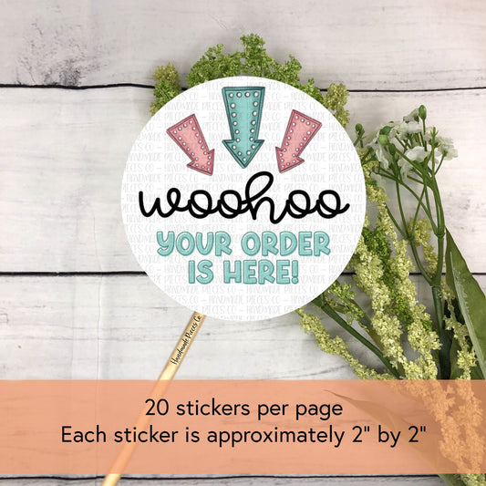 Woohoo, Your Order is Here - Packaging Sticker, Retro Summer Theme