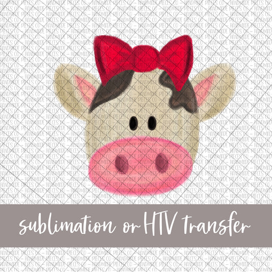 Cow, Red Bow - Sublimation or HTV Transfer