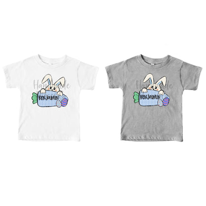 Bunny with Carrot, Blue - Name Optional - Sublimation or HTV Transfer