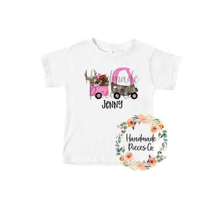 Hunting Coupe with Deer, Duck, and Turkey, Pink - Name Optional - Sublimation or HTV Transfer