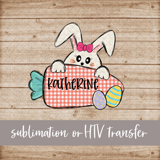 Bunny with Carrot, Orange - Name Optional - Sublimation or HTV Transfer